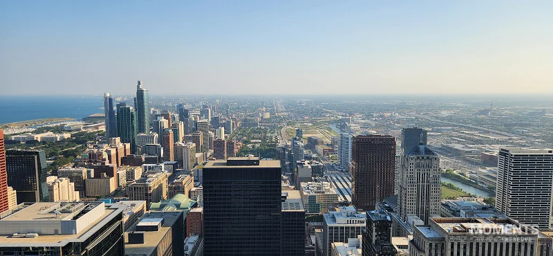 High Angle View of the South Chicago Skyline and Lake Michigan