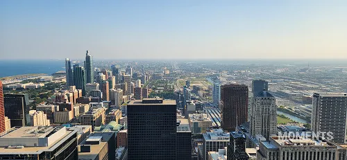 High Angle View of the South Chicago Skyline and Lake Michigan