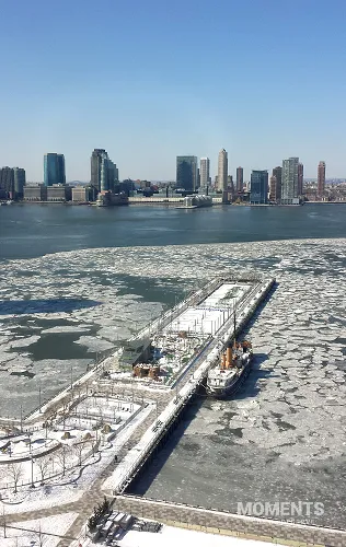 Frozen Hudson River and Jersey City Skyline