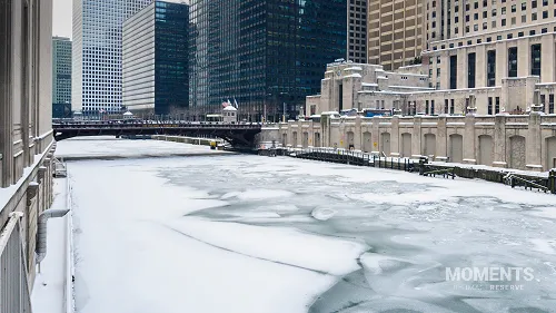 Frozen Chicago River During the 2019 Polar Vortex