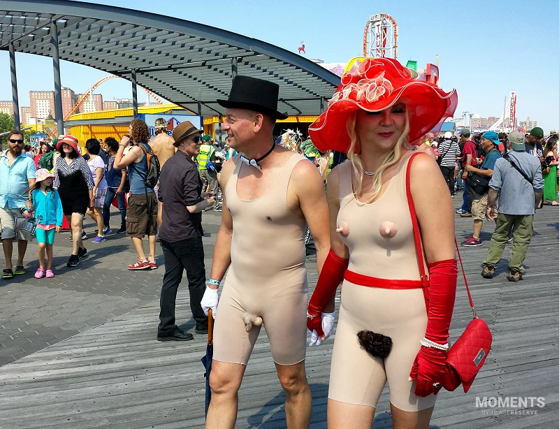 Couple in Faux Nude Suits at Coney Island Mermaid Parade