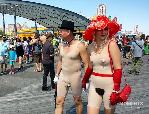 Couple in Faux Nude Suits at Coney Island Mermaid Parade