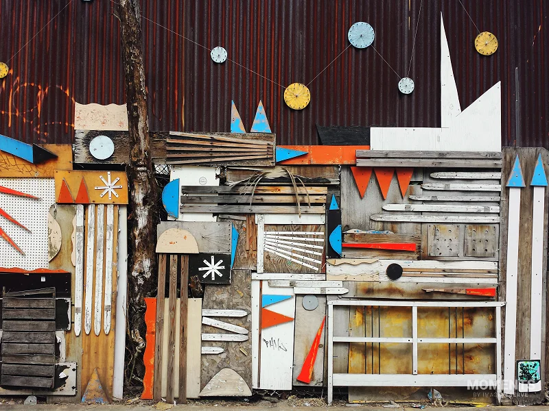 Eclectic Mixed Media Wall Installation in Crown Heights